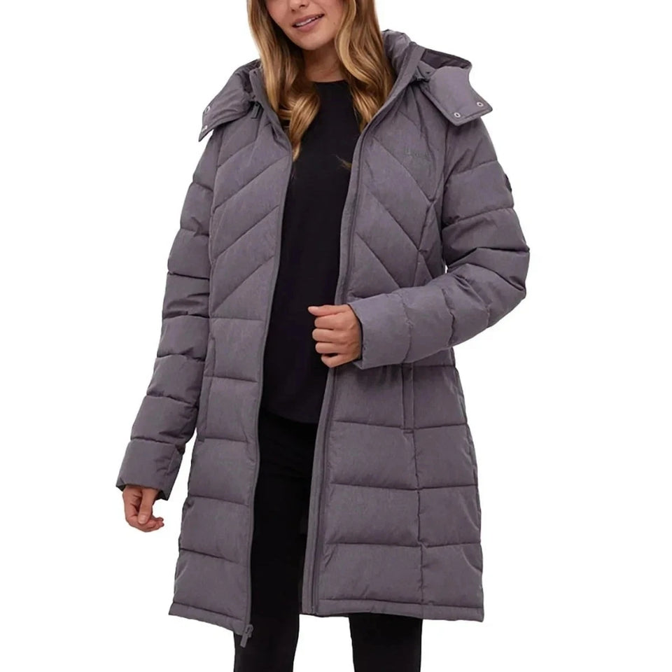 Bench Women's Grey Hooded Long Puffer Coat