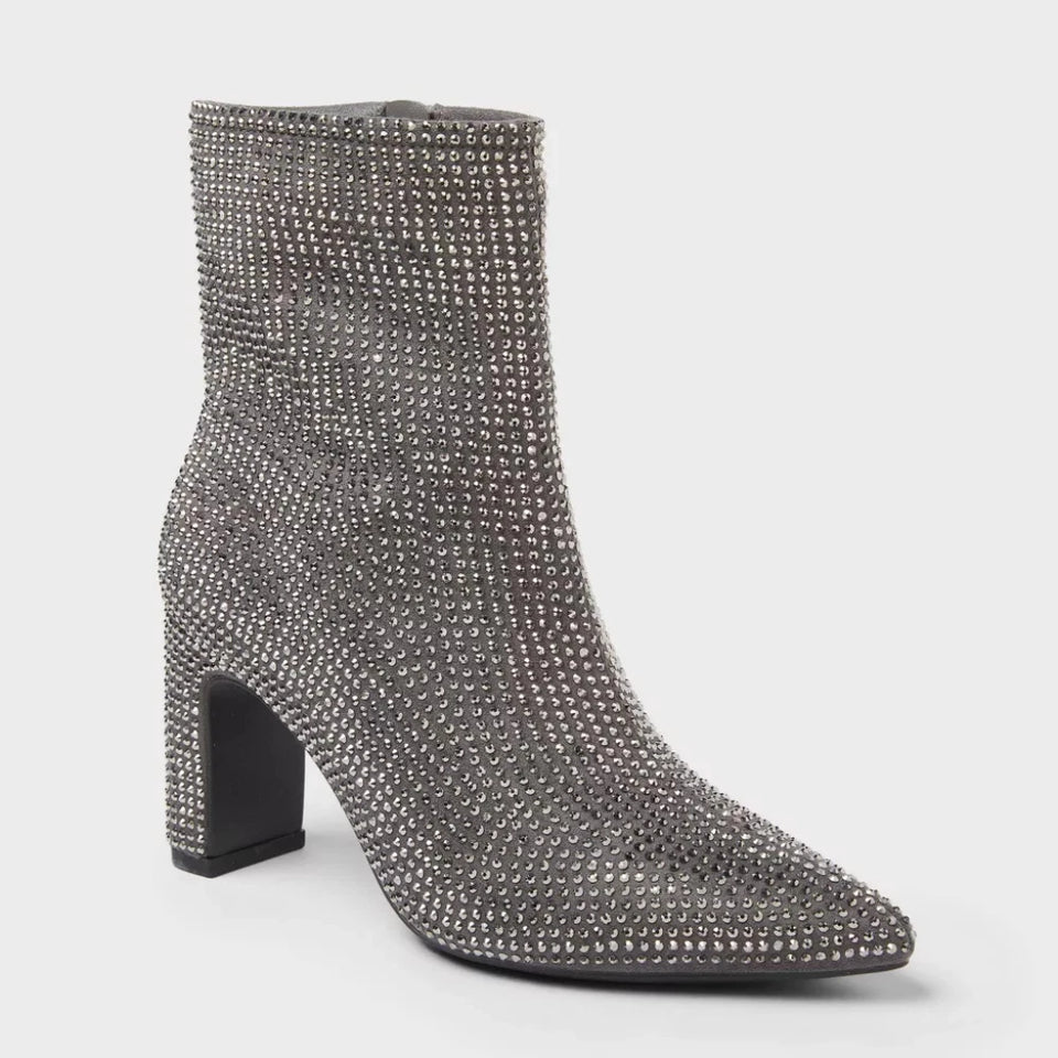 A New Day Women's Silver Gloria Low Shaft Rhinestones Heeled Boots