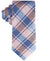 Plaid tie with blue and pink pattern on a white background