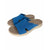 A pair of women's slide sandals with bright blue perforated straps and beige footbeds, shown on a plain white background.