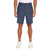 Person wearing blue shorts on a white background