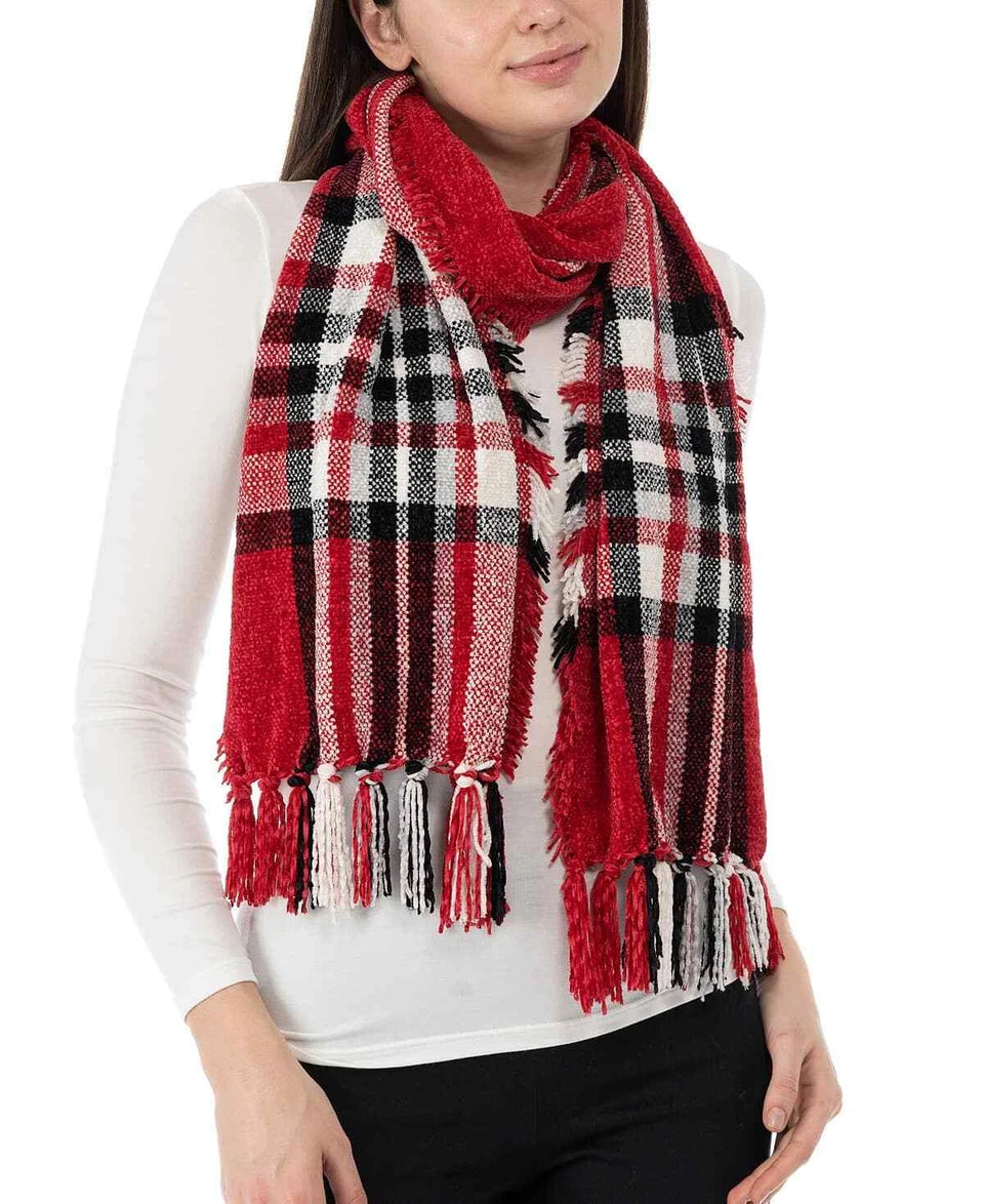 Charter Club Women's Red Chenille Plaid Scarf | Charter Club In Lebanon