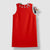 A sleeveless bright red dress with a crew neckline decorated with small white and pink Mickey Mouse head embellishments, shown on a light gray background with a hangtag attached.