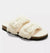 White fuzzy slide sandal on a white background