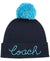 Coach Women's Navy Script Logo Pom Pom Blue Beanie|Coach In Lebanon