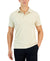 Man wearing a beige short-sleeve polo shirt on a white background