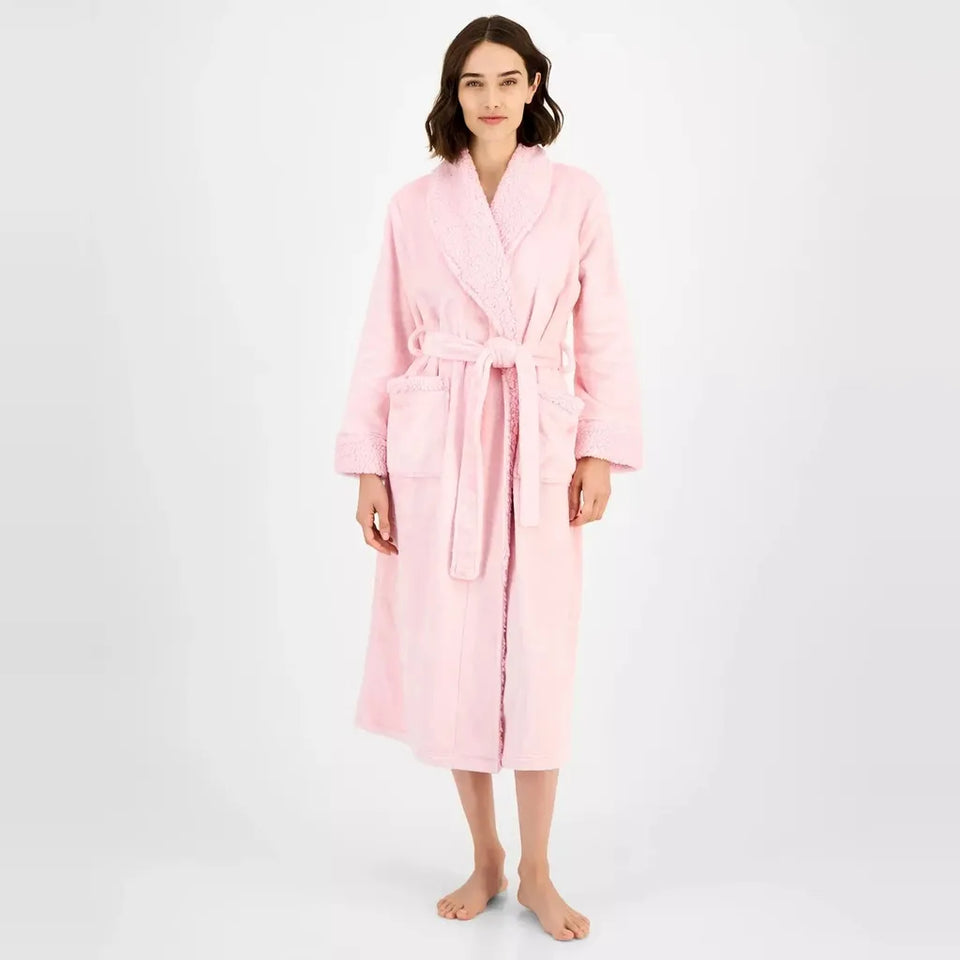 Charter Club Women's Pink Fleece-Trim Sleep Robe