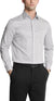 Man wearing a light gray dress shirt and black pants on a white background