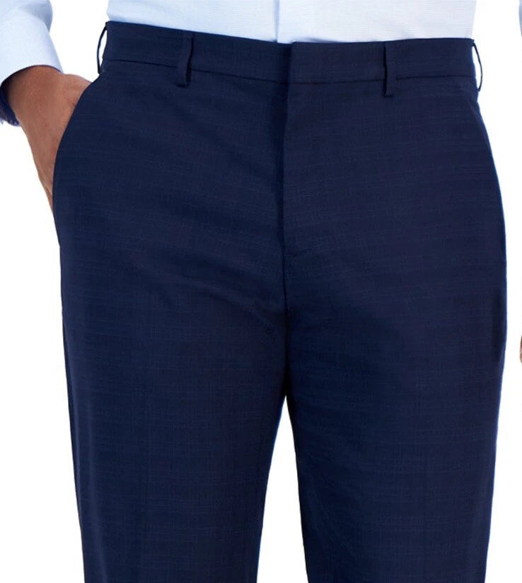 Perry Ellis Portfolio Men's Navy Slim-Fit Flat Front Dress Pants |Perr –  SuperDokan
