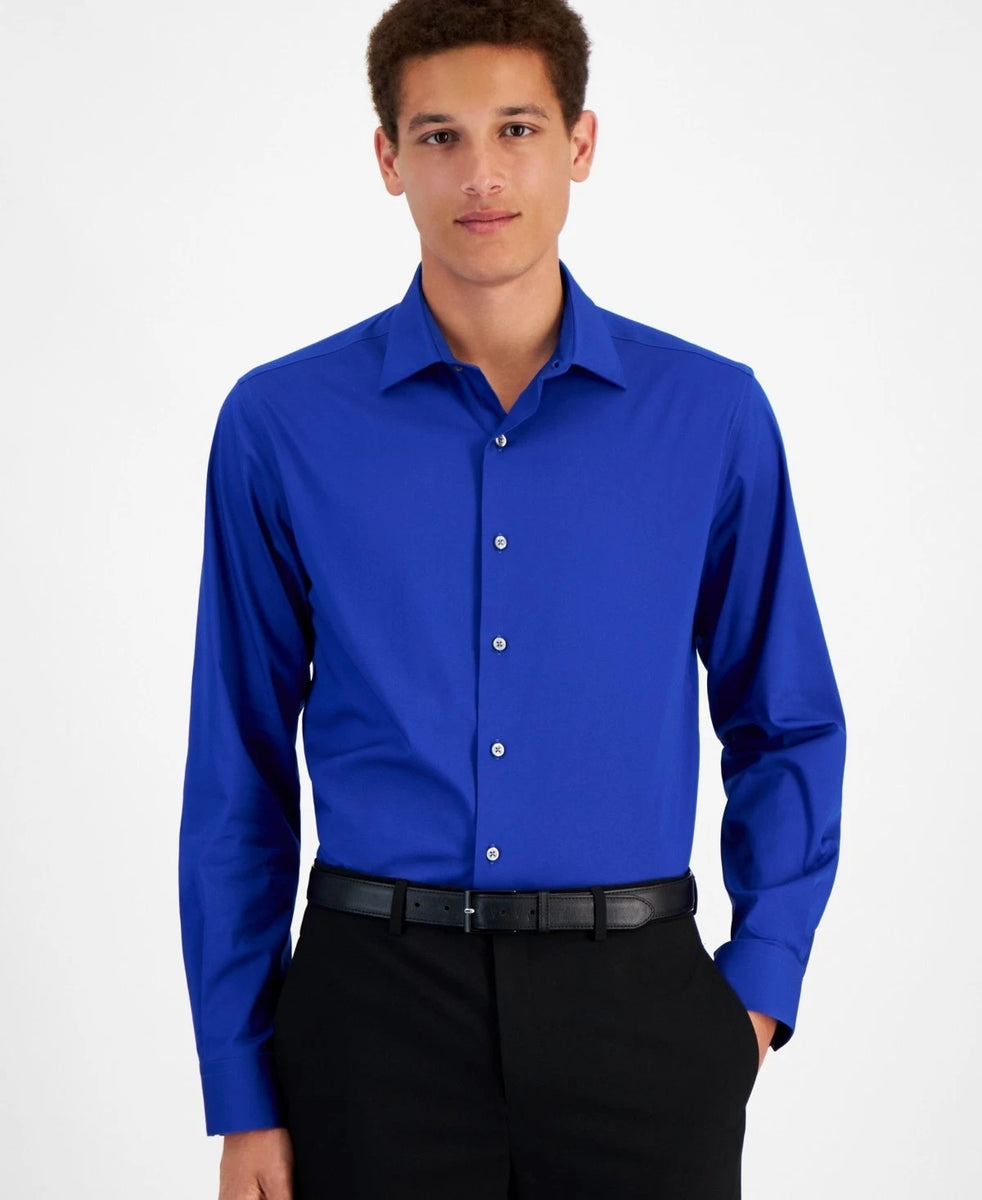 Alfani Men's Royal Blue Solid Slim Fit Dress Shirt
