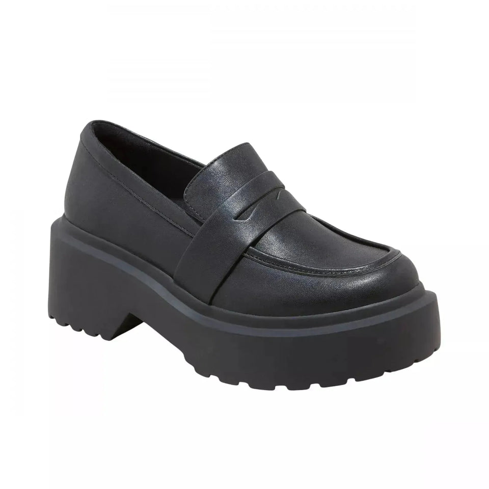 Black loafer shoe on a white background