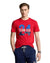 Person wearing a red 'Team USA 24' t-shirt on a white background