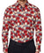 Red and white floral patterned shirt with a checkered background