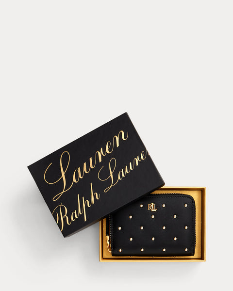 Lauren Ralph Lauren Imitation-Pearl Leather Zip Wallet Black abb38