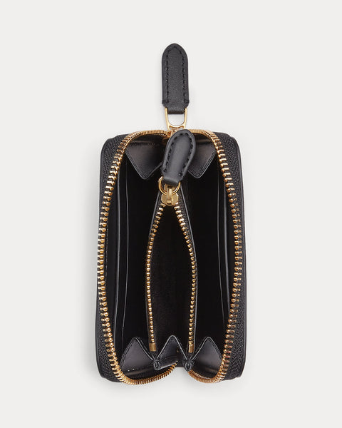 Lauren Ralph Lauren Imitation-Pearl Leather Zip Wallet Black abb38