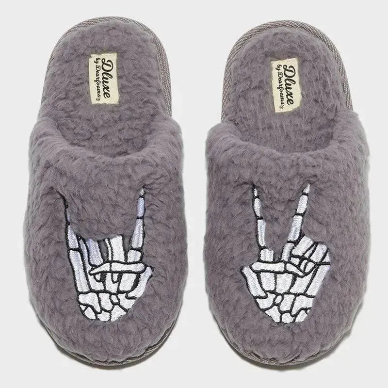 Dluxe By Dearfoams Women's Grey Skeleton Peace Sign Slide Slippers |Dluxe By Dearfoams In Lebanon