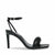 Black high-heeled sandal with a thin strap on a white background