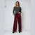 Sinsay Women's Burgundy Velvet Wide-Leg Pants