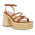 Brown sandal with woven platform on a white background