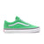 A classic low-top Vans sneaker in a vibrant green canvas with a white side stripe, white laces, and a white rubber sole, shown from a side profile view on a white background.