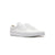 A pair of classic low-top platform sneakers in all-white, featuring a thick white platform sole, white laces, and the signature side stripe on a clean white background.