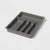 Gray kitchen utensil holder with compartments on a white background