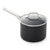 A black saucepan with a clear glass lid and a stainless steel handle, shown on a plain white background.