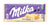 A package of Milka White Chocolate Bar, with the brand logo and the image of a cow on it, against a purple background.