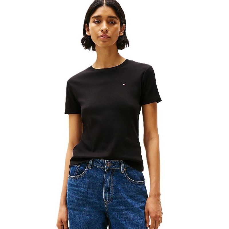 Tommy Hilfiger Women's Black Luxe Flag Extra Slim Jersey T-Shirt | Tommy Hilfiger in Lebanon
