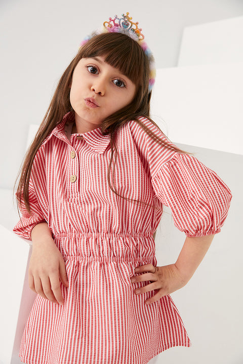 Fulla Moda Girl's Rose Striped Waist-Lined Shirt 165109(SHR)