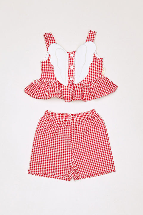 Fulla Moda Baby Girl's Red Gingham Patterned Wing Detail 2 Pcs Set 174285 (shr) (FL24)