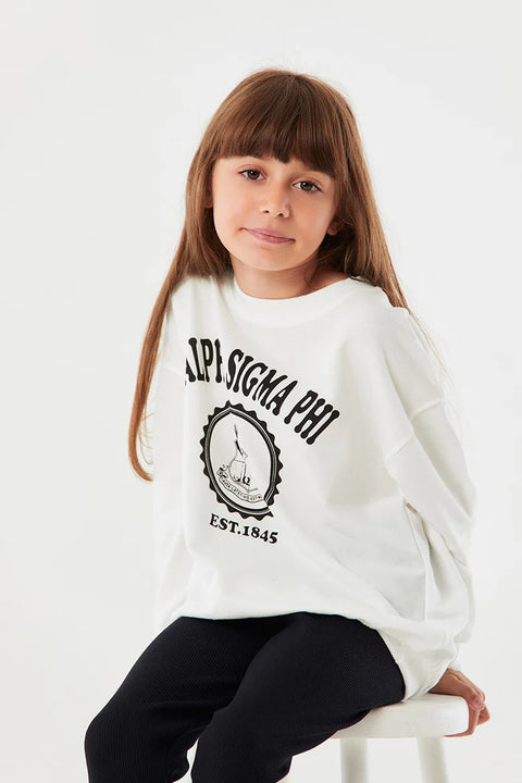SD Moda Girl's Ecru Printed Crew Neck Sweatshirt 167700 (JA3) shr