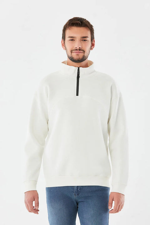 SD Moda Men's Ecru Half Zipper Oversize Sweatshirt 176488 (JA3)