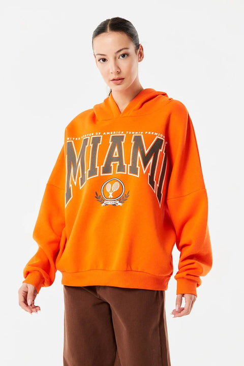 SD Moda Women's Orange Miami Printed Hoodie Oversize Sweatshirt 176398 (JA3)