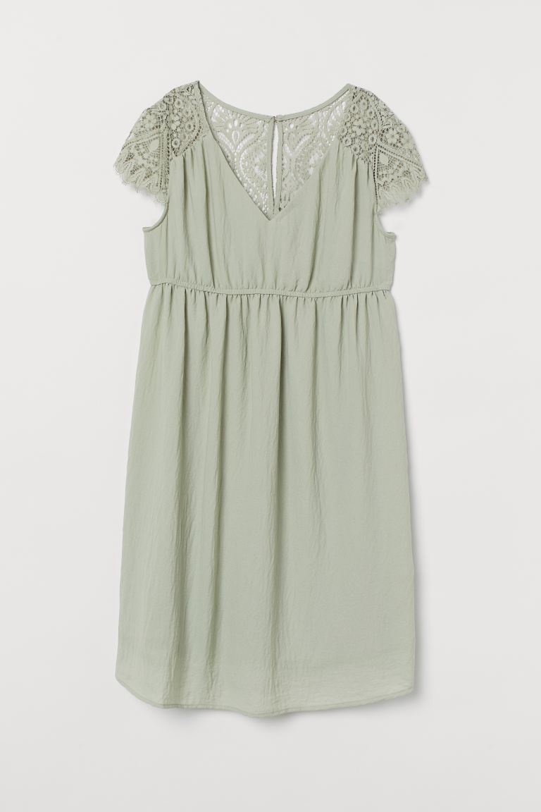 H&M Women's Light Green MAMA Lace-yoke Dress 0858854002 shr