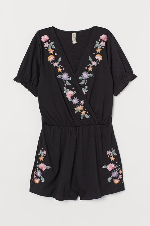 H&M Women's Black Embroidered playsuit 0848337001