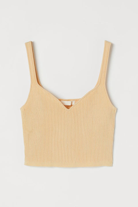H&M Women's Light yellow Rib-knit Top 0988742002(shr)(FL53)(FL67)