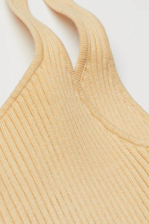 H&M Women's Light yellow Rib-knit Top 0988742002(shr)(FL53)(FL67)