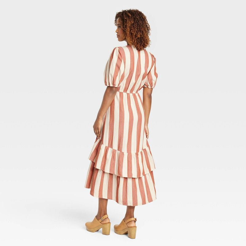 Knox Rose Women's Multicolor Striped Shorts Sleeve Wrap Maxi Dress | Knox Rose In Lebanon