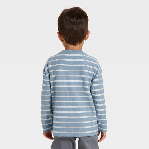 Cat & Jack Boy's Blue & White Long Sleeve Jacquard Striped Oversized Blouse | Cat & Jack In Lebanon
