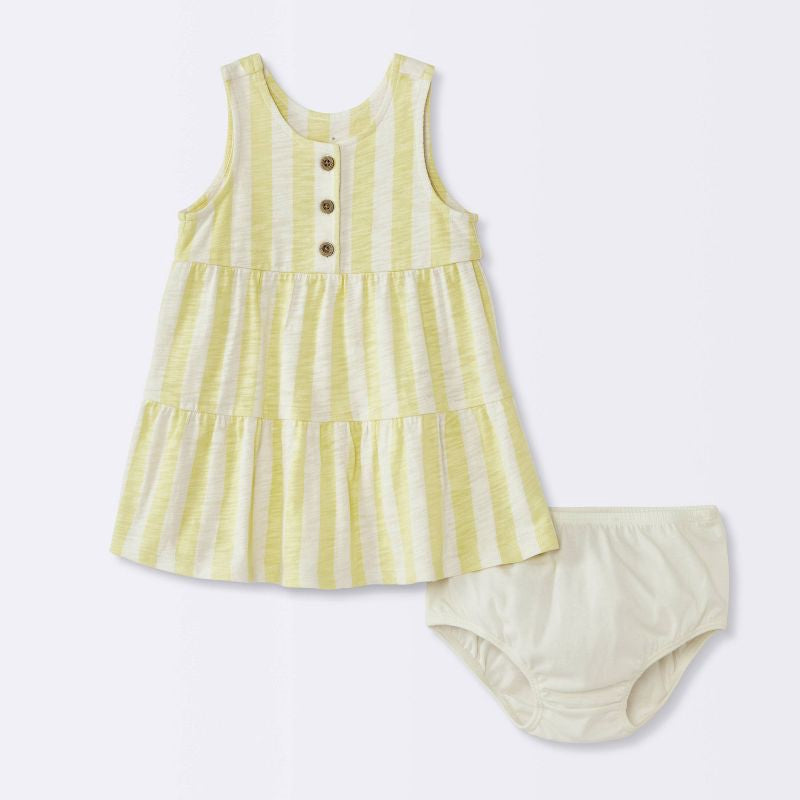 Cloud Island Baby Girls' Yellow & White Striped Sleeveless Dress & Diaper Cover Set 2-Piece | Cloud Island in Lebanon