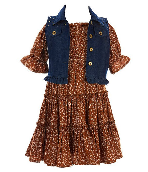Rare Editions Girl's Brown Dress ABFK511 shr