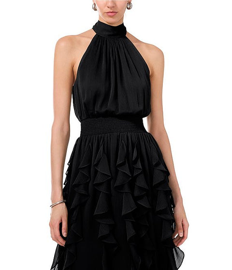 1.State Women's Black Flounce Cascading Halter Neck Sleeveless Maxi Dress|1.State In Lebanon