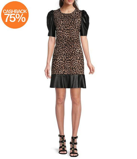 Michael Kors Women's Multicolor Animal Print Leather Mix Ruffle Dress |Michael Kors In Lebanon