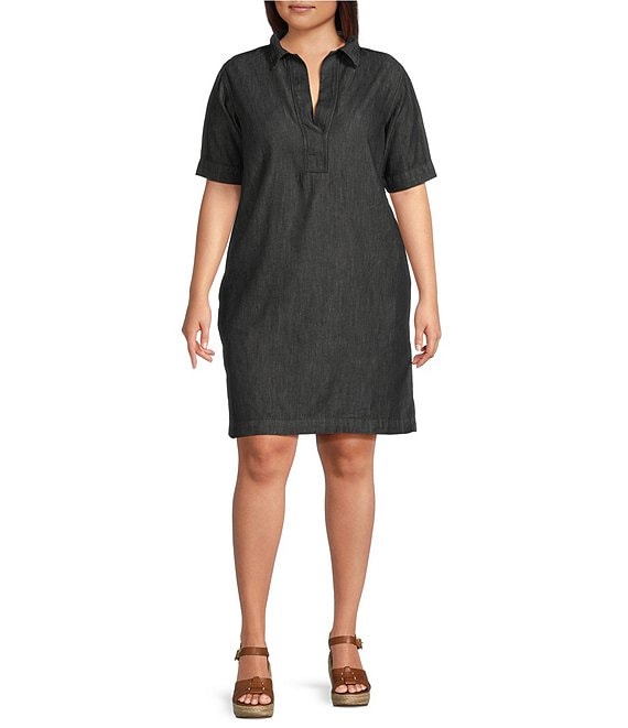 Lauren Ralph Lauren Women's Navy Collar Short Sleeve Denim Shift Dress | Lauren Ralph Lauren In Lebanon