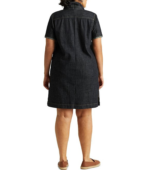 Lauren Ralph Lauren Women's Navy Collar Short Sleeve Denim Shift Dress | Lauren Ralph Lauren In Lebanon