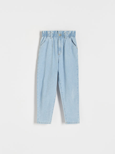 Light blue jeans on a white background