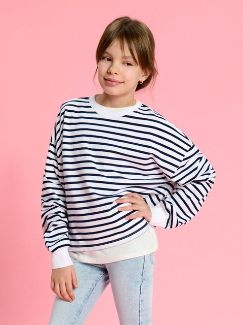 Sinsay Girl's White/Navy Striped Sweatshirt | Sinsay In Lebanon