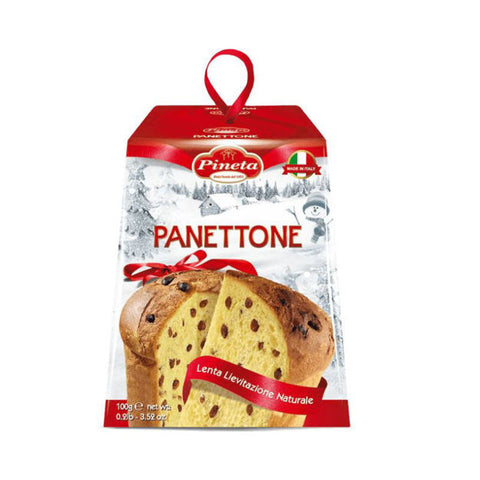 Packaged Panettone with red ribbon on a white background