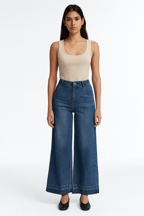 Forever 21 Women's Blue Ultra High Rise Wide Leg Jeans | Forever 21 In Lebanon